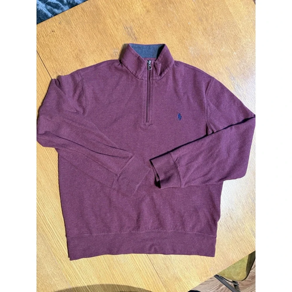 Polo Ralph Lauren 1/4 Zip Pullover Sweater M Maroon L/S Cotton Blend Golf Tennis